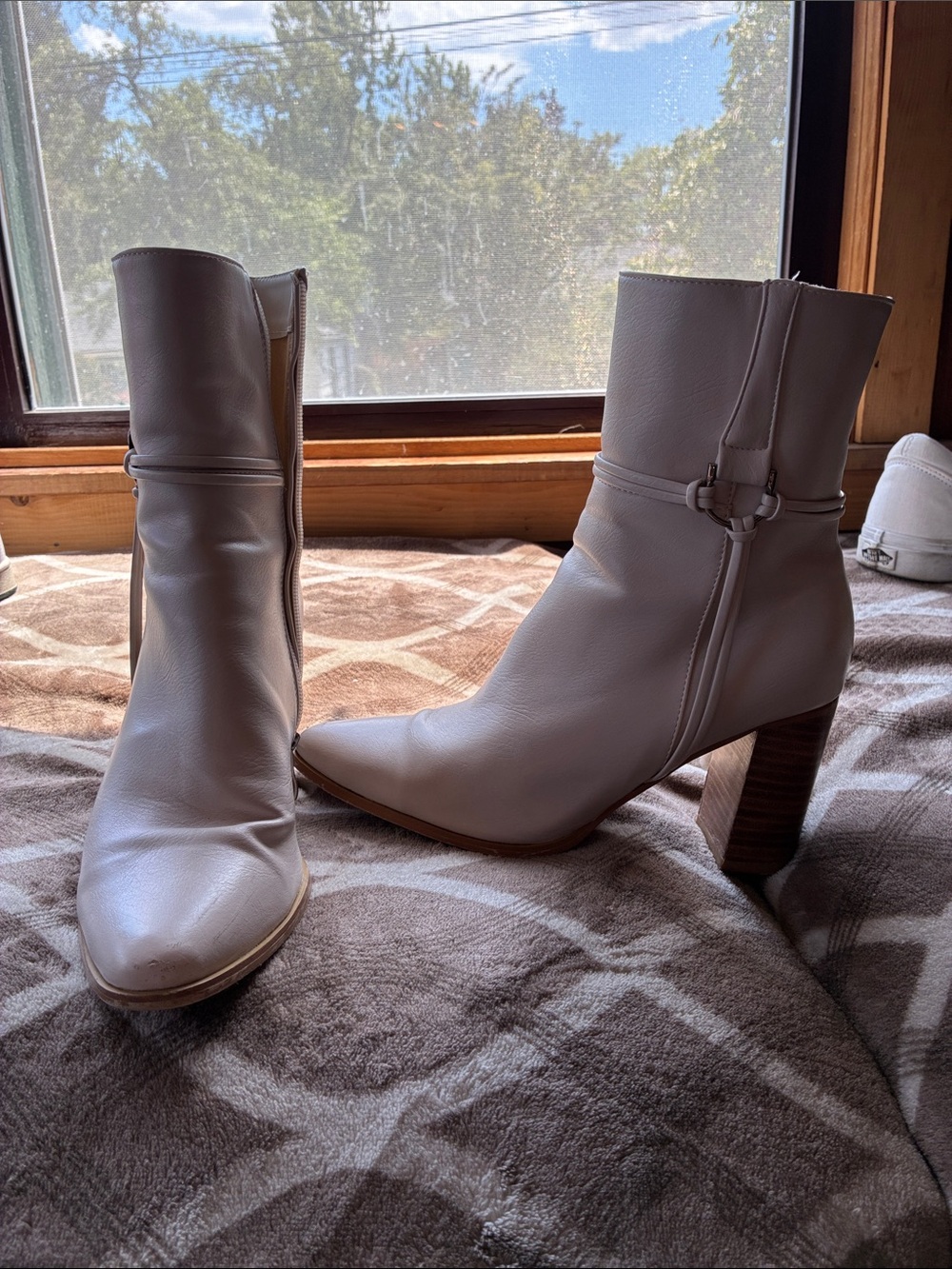 Billini Cream Leather Ankle Heeled Boots